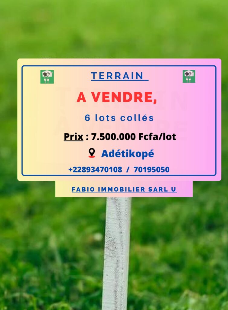 6 lots de terrain à vendre à Adétikopé